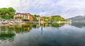Lago Prints: Landscape with Pescallo village, Bellagio town at Como lake region, Italy
