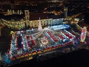 Landscape photography of Sibiu city center with the Christmas Fair