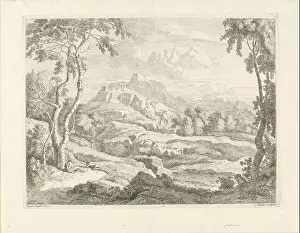 Shepherds Prints: Landscape with shepherds, Johannes Glaber