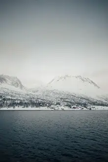 Whale Watching Prints: Landscape shot of the snowy Lyngen Alps in northern arctic Norway in winter