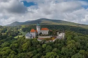 Summer Green Prints: Landscape of Smolenice Castle in the Little Carpathians in green late summer forest