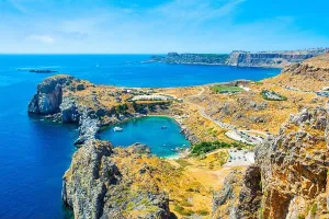 Dodecanese Prints: Landscape of St. Paul's bay - most famous heart shaped lagoon near Lindos town