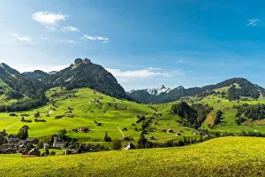 Swiss Alps Prints: Landscape in Toggenburg with green meadows