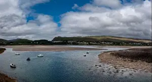 County Mayo Prints: landscape view of the village and harbor of Mulranny in County Mayo of western Ireland