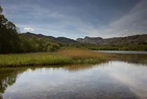 Pleasant Prints: Langdale Pikes mountains reflected in the still waters of Elterwater Lake