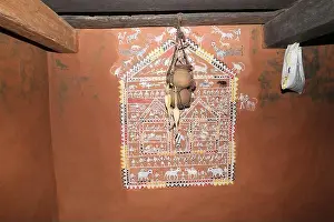 Singers Prints: LANJIA SAORA TRIBE. Idital painting on wall of house