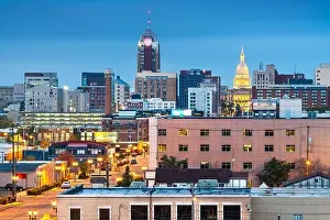 Lansing, Michigan, USA downtown city skyline at twilight