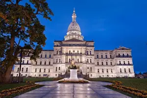 Lansing, Michigan, USA at the Michigan State Capitol during the evening