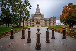 Lansing, Michigan, USA at the Michigan State Capitol during the evening