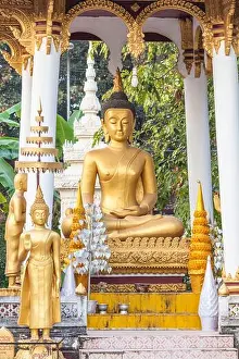 Capital Cities Prints: Laos, Vientiane, Wat Si Saket, Vientiane's oldest temple, exterior Buddha statues