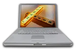 Changing Prints: LAP TOP COMPUTER WITH SCRABBLE LETTERS ON SCREEN SPELLING WORDS CAREER CHANGE