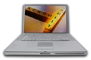 Meaning Prints: LAP TOP COMPUTER WITH SCRABBLE LETTERS ON SCREEN SPELLING WORDS SCHOOL BULLY