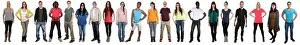 Ethnicities Prints: Large group of young people smiling happy multicultural multi ethnic full body portrait standing in a row isolated on a