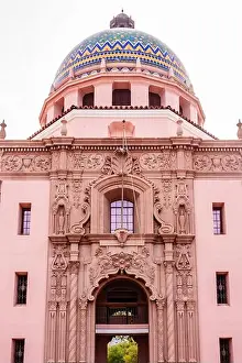 Cupola Prints: A large pink building with a blue dome on top