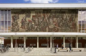 Large Socialist Realist mosaic on the Soviet-built Palace of Culture or Kulturpalast, Dresden, Saxony, Germany