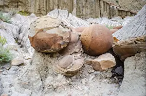 Outdoor Recreation Prints: Large Spherical Boulder Rocks Also Known as Concretions at Theodore Roosevelt National Park in North Dakota