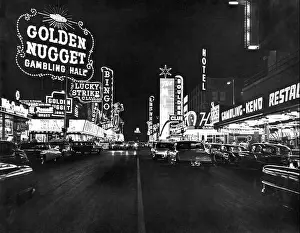 Capital Letter Prints: Las Vegas, Nevada: c. 1959 The strip with the Golden Nugget Gambling Hall at the left