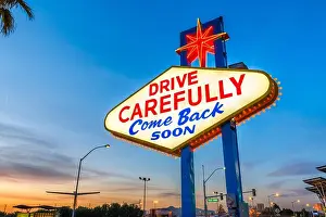 Las Vegas, Nevada, USA at the back of the Welcome to Las Vegas Sign reminding you to drive carefully and come back soon