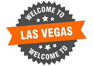 Vegas Prints: Las Vegas sign. welcome to Las Vegas orange sticker