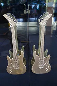 Showbiz Prints: Las Vegas USA - Hard Rock Hotel guitsar shaped door furniture, cast metal handles