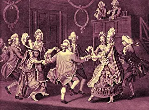 Tinted Prints: Late 18th century cotillon dance scene Engraving by J. Collet & J. Caldwell, 1771