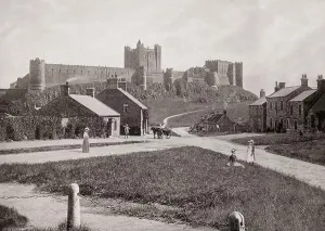 Track Prints: A late 19th century view of the village below Bamburgh Castle in Northumberland