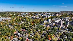 Tree Leaf Prints: Late afternoon aerial autumn image of the area surrounding the City of Ithaca