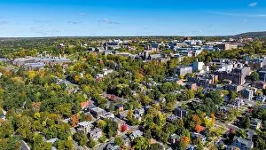 Tree Leaf Prints: Late afternoon aerial autumn image of the area surrounding the City of Ithaca