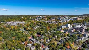 Tree Leaf Prints: Late afternoon aerial autumn image of the area surrounding the City of Ithaca
