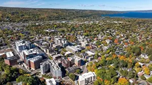 Tree Leaf Prints: Late afternoon aerial autumn image of the area surrounding the City of Ithaca