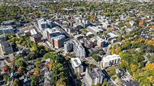 Tree Leaf Prints: Late afternoon aerial autumn image of the area surrounding the City of Ithaca