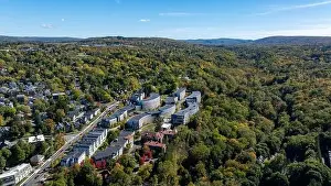 Tree Leaf Prints: Late afternoon aerial autumn image of the area surrounding the City of Ithaca