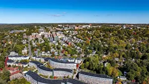 Tree Leaf Prints: Late afternoon aerial autumn image of the area surrounding the City of Ithaca