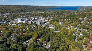 Tree Leaf Prints: Late afternoon aerial autumn image of the area surrounding the City of Ithaca