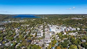 Tree Leaf Prints: Late afternoon aerial autumn image of the area surrounding the City of Ithaca