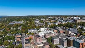 Tree Leaf Prints: Late afternoon aerial autumn image of the area surrounding the City of Ithaca
