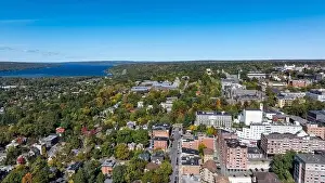 Tree Leaf Prints: Late afternoon aerial autumn image of the area surrounding the City of Ithaca