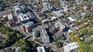 Tree Leaf Prints: Late afternoon aerial autumn image of the area surrounding the City of Ithaca