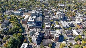 Tree Leaf Prints: Late afternoon aerial autumn image of the area surrounding the City of Ithaca