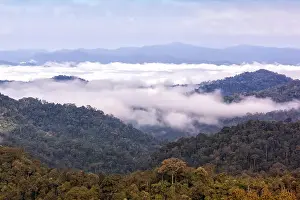 Sky Landscape Prints: Late in the morning mountain ranges with fog