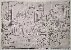 Painted Prints: L'Atelier de l'artiste rue La Boetie - matita di grafite su carta - Pablo Picasso - 1920 - Pargi