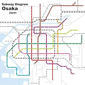 Osaka Prints: Layered editable vector illustration of the subway diagram of Osaka, Japan