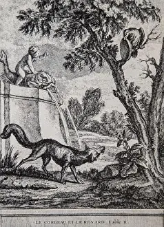 le corbeau et le renard, fables de la fontaine, editeur talan, dier 1904, dessin de j.b.oudry
