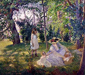 Young Girls Prints: Le Gouter sur l`Herbe - The Taste on the Grass 1903 Henri Lebasque 1865-1937 France French