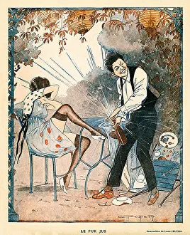 Drinking Prints: Le Pur Jus 1918 French magazine illustration much to her surprise he pops his cork a little suddenly