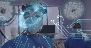 Sterile Prints: Lead surgeon in scrubs and headlight conducting surgery in operating room