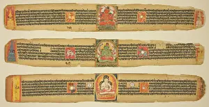 Opaque Watercolor Prints: Three Leaves from a Copy of the Perfection of Wisdom Sutra (Ashtasahasrika Prajnaparamitasutra)