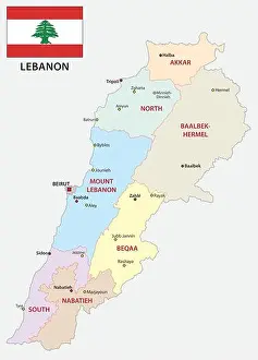 Blue City Prints: Lebanon administrative and political vector map with flag