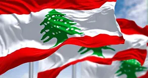 Rippled Prints: Lebanon national flags waving in the wind on a clear day
