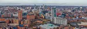 City Lights Prints: Leeds city centre, West Yorkshire aerial panoramic view of the city centre looking north towards retail and offices